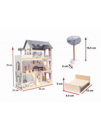 Domek dla lalek drewniany MDF + mebelki 78cm czarny LED