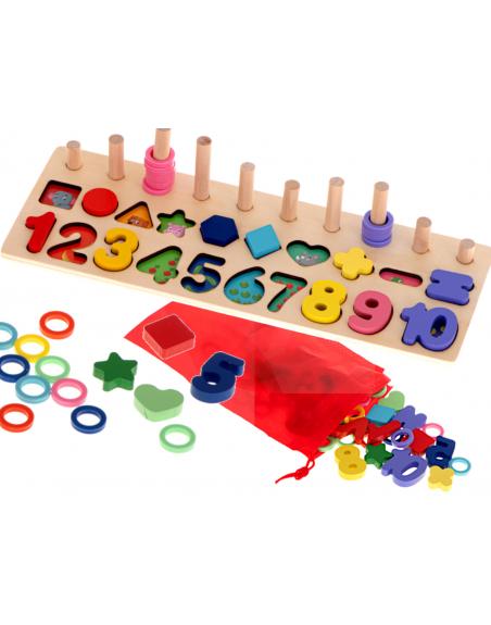 Liczydło drewniane sorter cyfry montessori 3w1 13x36cm