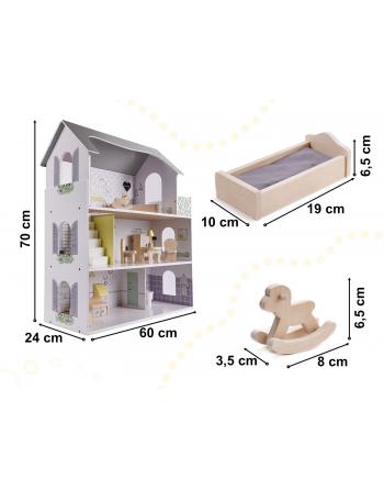 Domek dla lalek drewniany + mebelki 70cm szary