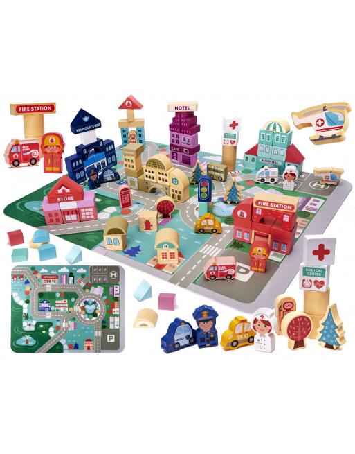 Klocki drewniane edukacyjne miasto puzzle 100el. Klocki drewniane edukacyjne miasto puzzle 100el.