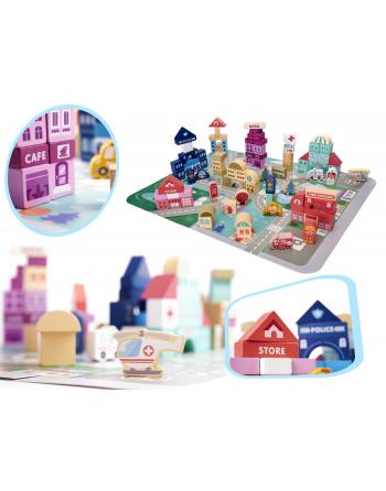Klocki drewniane edukacyjne miasto puzzle 100el.