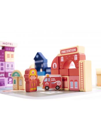 Klocki drewniane edukacyjne miasto puzzle 100el.
