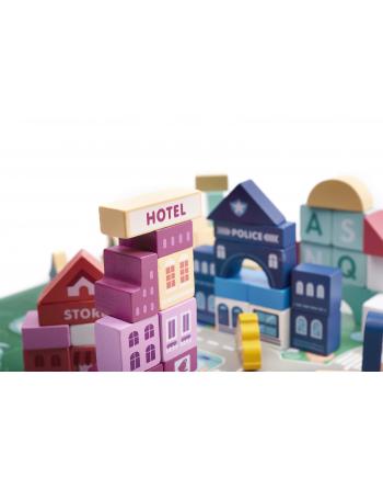 Klocki drewniane edukacyjne miasto puzzle 100el.