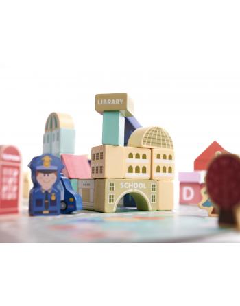 Klocki drewniane edukacyjne miasto puzzle 100el.